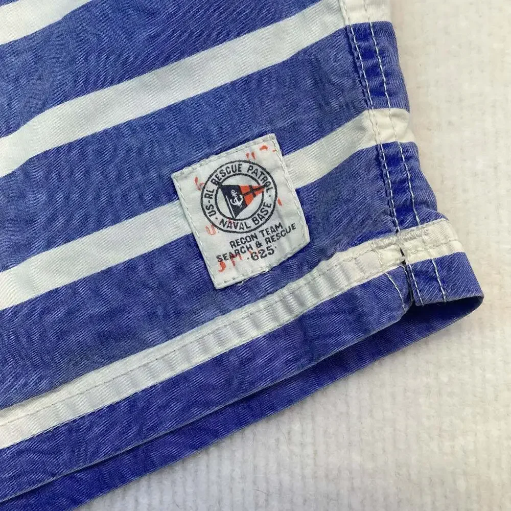 Polo Ralph Lauren US-RL Rescue Patrol Blue and White Striped Swim Trunks Sz 32